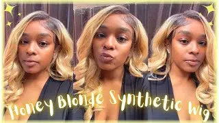 I Went Honey Blonde! | Synthetic 13x6 Lace Front Wig Install & Review | Only $50!!!