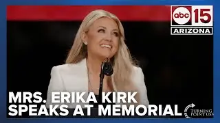 Mrs. Erika Kirk speaks at late husband Charlie Kirk's memorial in Arizona