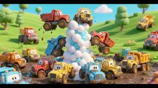Muddy Trucks Build a Foam Tower 🚚🫧🏗️ | Construction Song for Kids