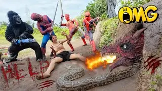 Crazy video, mutant Spiderman team and King Kong use machine guns to attack ferocious fire dragon