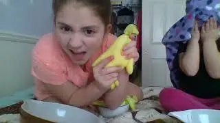 Making Slime by popping gloves (messy)