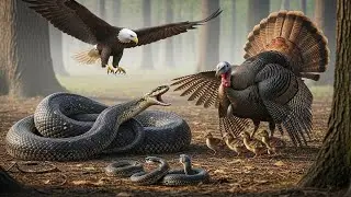 Eagle vs Snake : Mother Turkey Fights to save Her Babies 