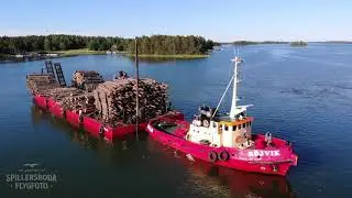 Timmerpr&aring;m lastad med timmer fr&aring;n stormen Alfrida