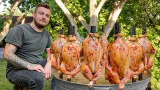 Whole BBQ Chicken On Iron Pipes! Cooking for the First Time