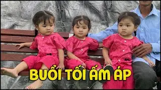 Ba bé sinh ba Gạo Sữa Kem ngắm trắng cùng cha, buổi tối ấm áp của gia đình nhỏ | TAM CÔNG CHÚA