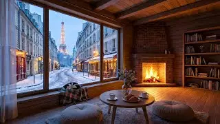 Paris Winter Jazz ☕ Warm Coffee Ambience & Soft Jazz Piano for Work, Focus, Relax 🔥 Cozy Fireplace