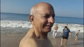 Swimming in sea in verkala beach Kerala 