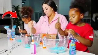 The Prince Family | Nova and Ayla mixed glue and baking soda to create their easy, colorful slime.