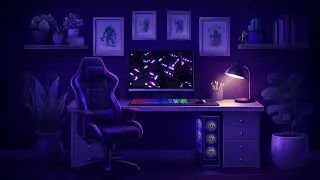 Lofi Gamer Room at Night 💜 Cozy Purple Desk Setup | Relaxing Aesthetic Ambience
