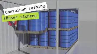 Ladungssicherung im 20'Container: 80 F&auml;sser mit (R) Lashing Container 3er gesichert