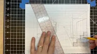 Drawing stairs in one-point perspective scene (Version 2)