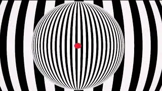 Optical Illusion Sphere with Bold Black-White Stripes and Striking Red Dot Center