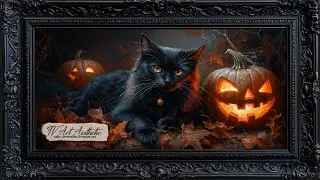 Frame TV Art | Halloween Black Cat Carved Pumpkins | Halloween Screensaver | TV Art
