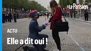 Un soldat fait sa demande en mariage sur les Champs-Elys&eacute;es avant le d&eacute;fil&eacute; du 14 juillet