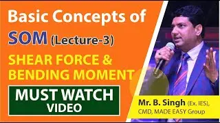 Strength Of Material (Lecture 3) Basic Concepts of SHEAR FORCE & BENDING MOMENT | by B. Singh Sir