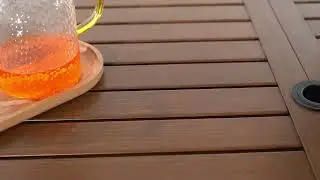 Outdoor/Indoor Rectangular Metal Teak-Color Dining Table