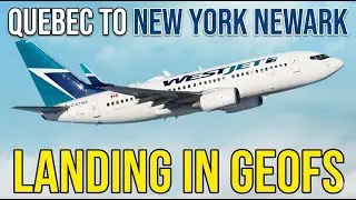 West Jet Boeing 737 landing in Newark, New York on a sunny morning from Quebec city