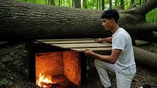 I Built a Secret Underground Modern Shelter Beneath a Fallen Giant Tree (No One Can See It) 