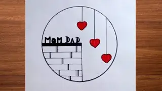 Circle scenery drawing easy || Red heart drawing in circle || mom and dad drawing easy || sceneryart