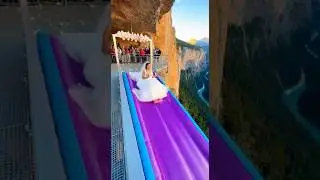 Wedding Cliff Slide is INSANE! 😱💍 Bride Slides, then Disappears! ☁️✨#ScaryRide #TravelWonderGuy