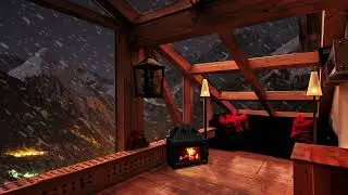 An evening in the mountains with the sounds of a blizzard and a fireplace