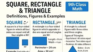 Square, Rectangle & Triangle | Definitions, Figures & Examples | 9th Class Math Explained