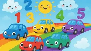 One red car,two blue cars, three yellow cars, counting number kids nursery rhymes 