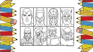 Superheroes Coloring Pages | Spider-man Batman Captain America and Villain