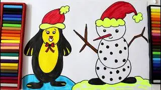 How to Draw a Cute Cartoon Penguin Easy step by step for Kids in Coloring pages