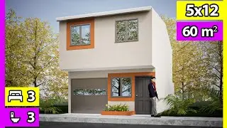 Plano de CASA 5x12 🏡 3 dormitorios  | 2 plantas | 3 Ba&ntilde;os | ✅ Dise&ntilde;o de CASA 5x12 | House Plans 5x12