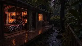 8 Hours Heavy Rain & Thunder in a Remote Cabin ⛈ Forest Sounds for Sleep ⚡