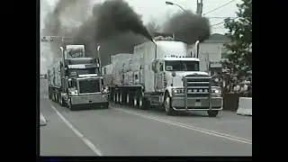 Recap of the 2003 Cowboy truck racing event featuring big rigs, roaring engines, smoke, and action!!