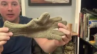 US Army Reenactor WWII WW2 Gloves Leather Palm Wool Knitted