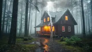 Cozy Cabin by the Lake Night Rain | Soft Thunder Sleep Ambience