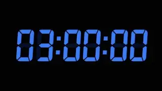 3 Hours Digital Countdown Timer | Black Background | Blue Text | No Sounds