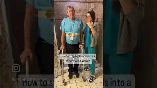 How to step backwards into a shower with a walker.