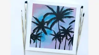 Color Challenge Week 33 | Palm Tree & Clouds | Acrylic Painting