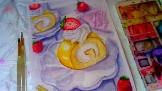 🍓 Paint with Me (ASMR)  ||  A Japanese Roll Cake, Food Art, Cozy Vibe 🍃