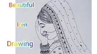 Bride girl face drawing||using black pen ||art zone techo