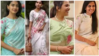 Linen Saree Styling 2025|| Floral Saree Styling ||Best Linen Saree Blouses 2025 || Floral Sarees
