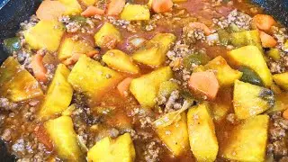 one pot brown beef sweet potato Jamaican style!🇯🇲