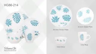 2018 best selling palm leaf decorated ceramic stoneware dinner set