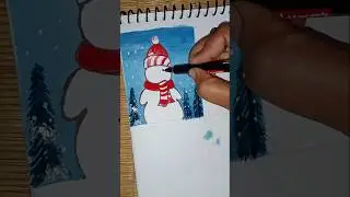 Christmas Day drawing part- 1 || Snowman painting #shorts #christmas #snowman #drawing #painting