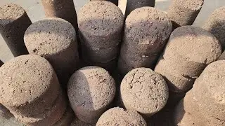 Brown sandment texture with yellow concrete/dry floor crumbling/clay pot crumbling/satisfying video