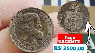 MOEDA 20 R&Eacute;IS ANO 1868 IMP&Eacute;RIO DATA RARA, VALORES ATUALIZADOS 2024.