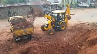 Jcb 3dx super loading soil into a dump truck ##backhoe loader  loading
