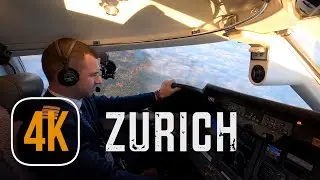 Beautiful sunset Learjet 60XR Approach and Landing in Zurich, Switzerland in 4K