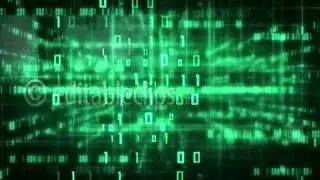 green loopable IT background glowing binary signs flying to camera