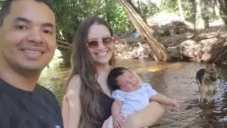 First time newborn in the river with a German Shepherd.