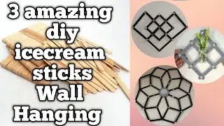 DIY😍✨ 3 Amazing Icecream sticks wall hanging #diy #trending #craft #wallhanging #video #viral #art